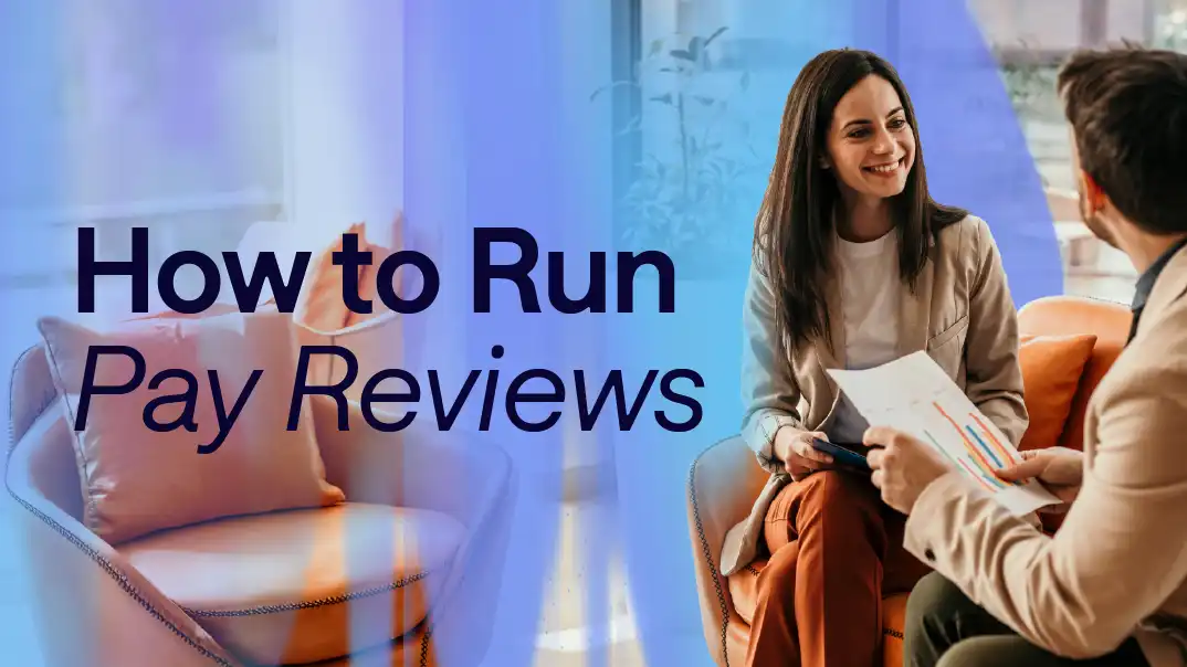 An image of two people sitting together and talking inside an office with the words: 